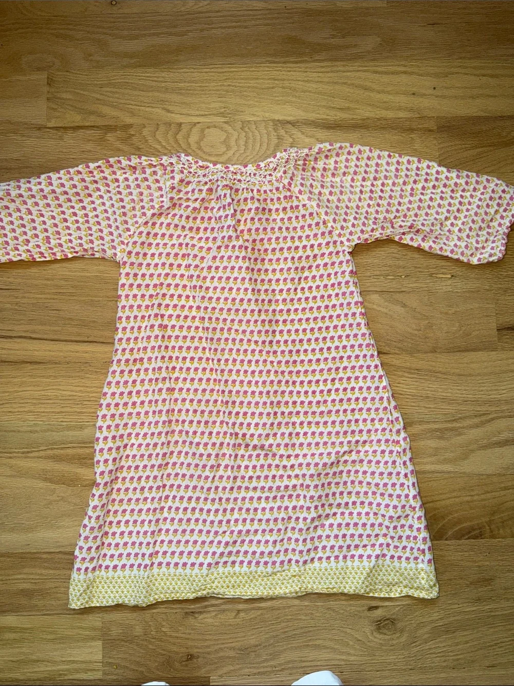 Pink Chicken Pink/Yellow Floral Block Print Cotton Embroidered Tunic Dress Sz 5y